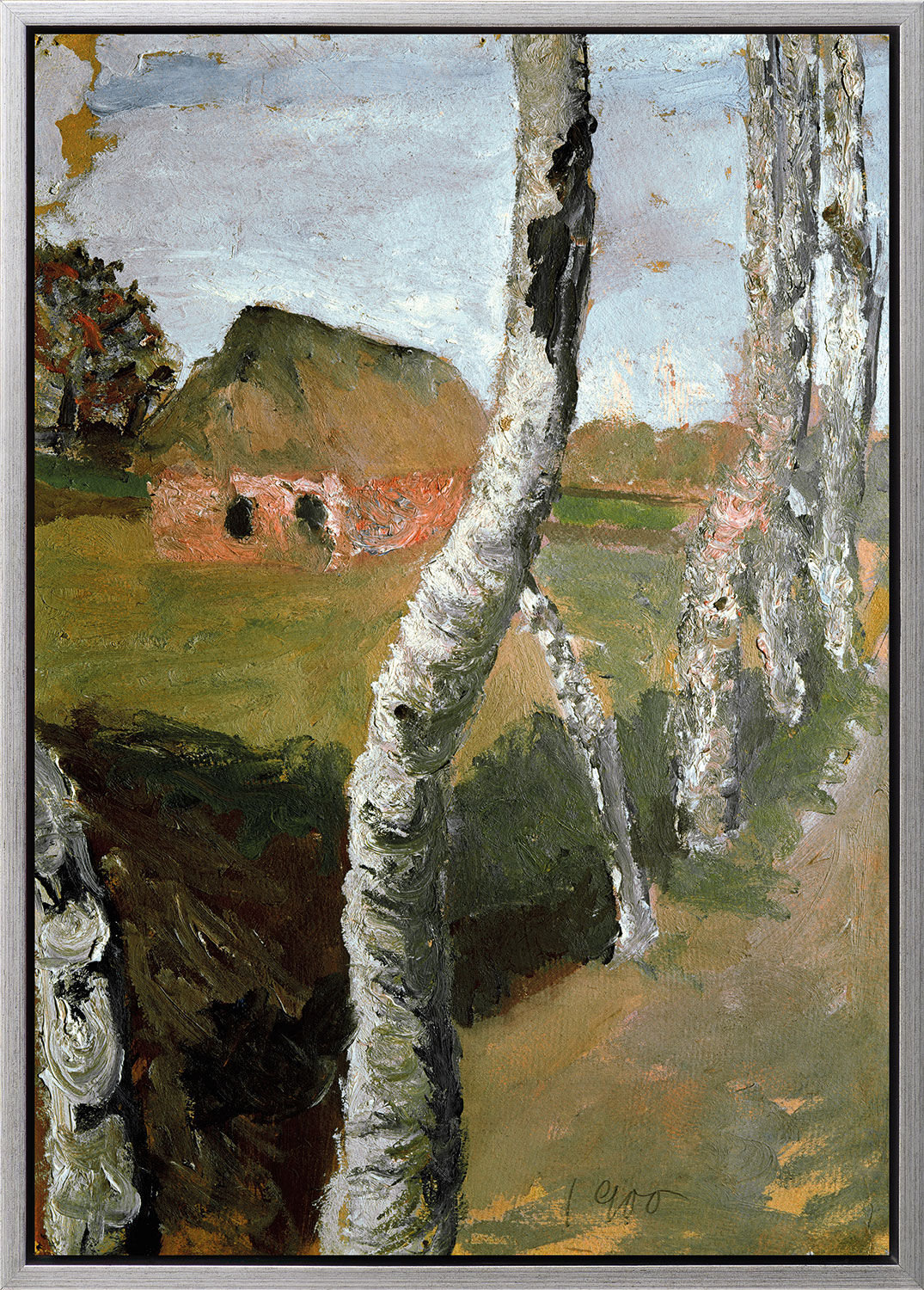 Tableau "Chemin le long des bouleaux" (1900), encadré de Paula Modersohn-Becker