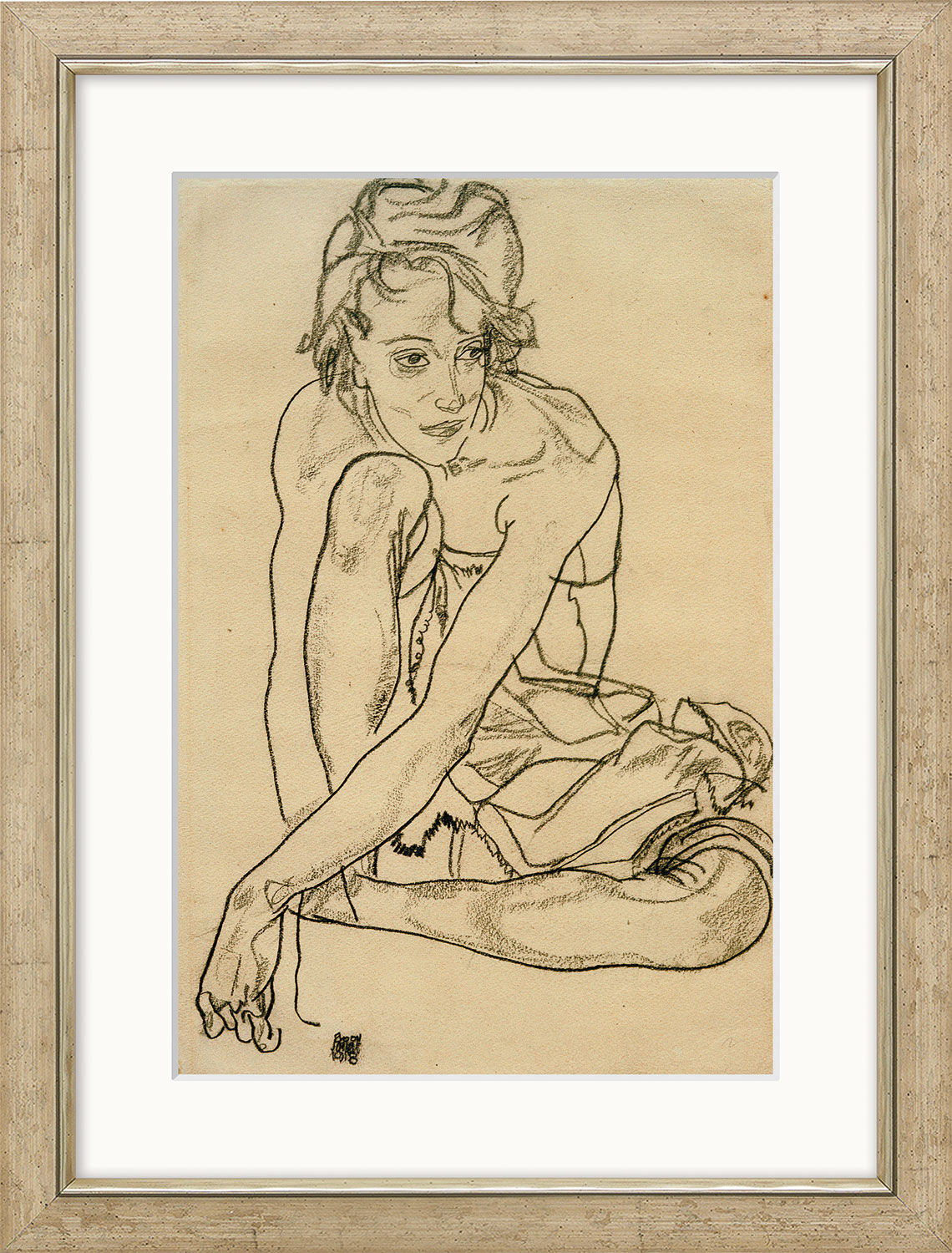 Picture "Crouching Figure" (1918), framed by Egon Schiele