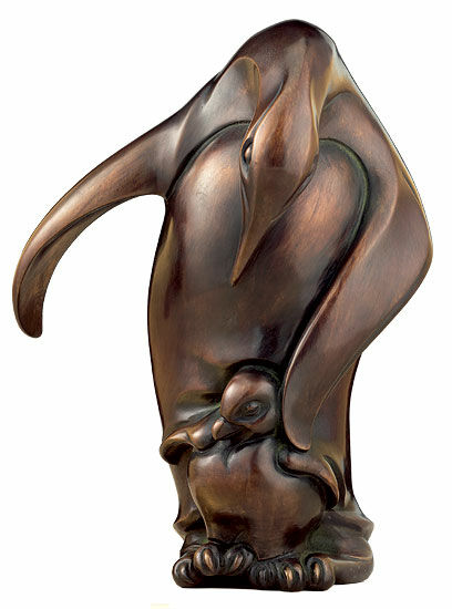 Sculpture "Penguin with Young", bronze by Jochen Bauer