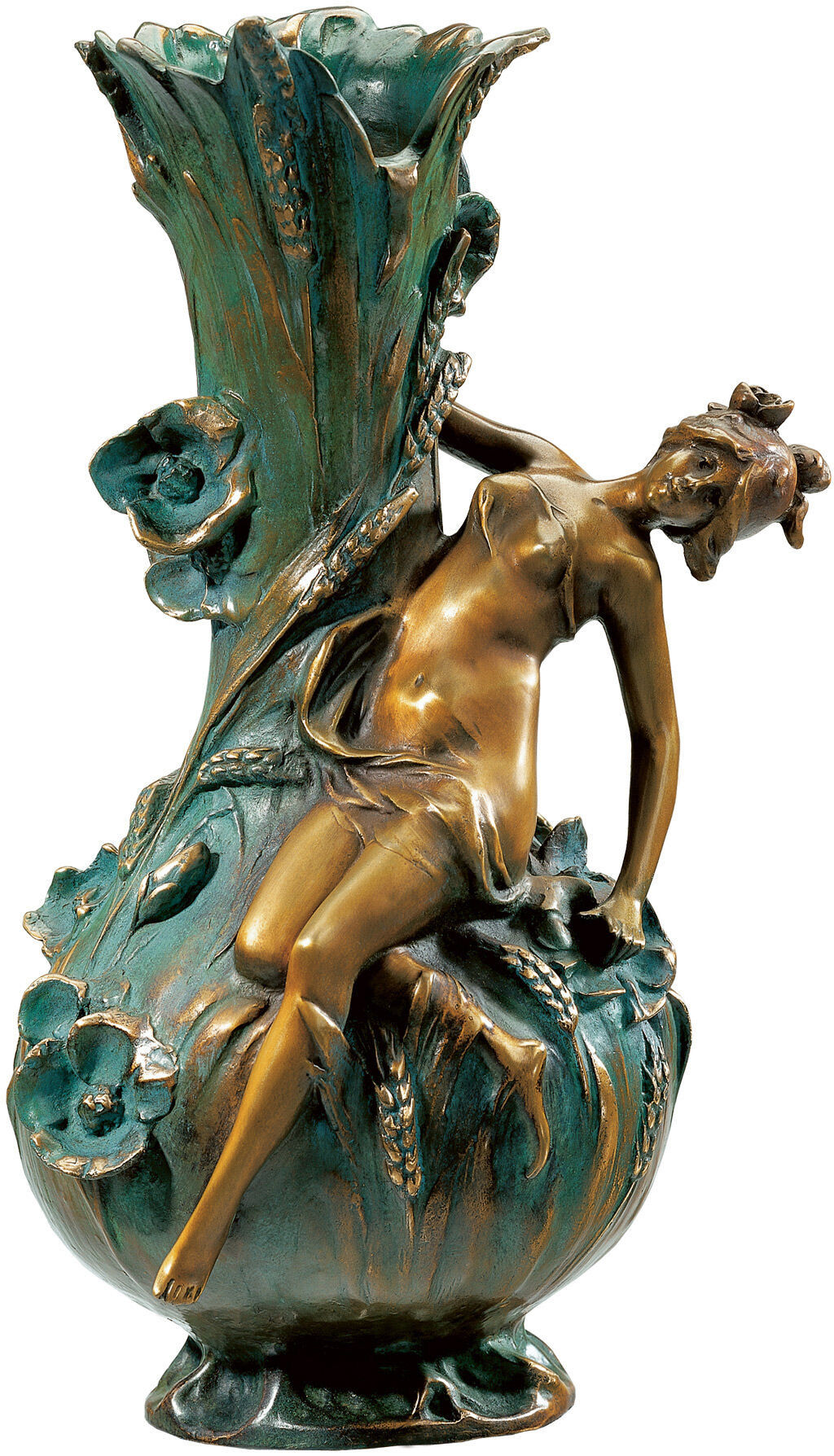 Vase "Coquelicot", bronze version (antique green) by Louis Auguste Moreau