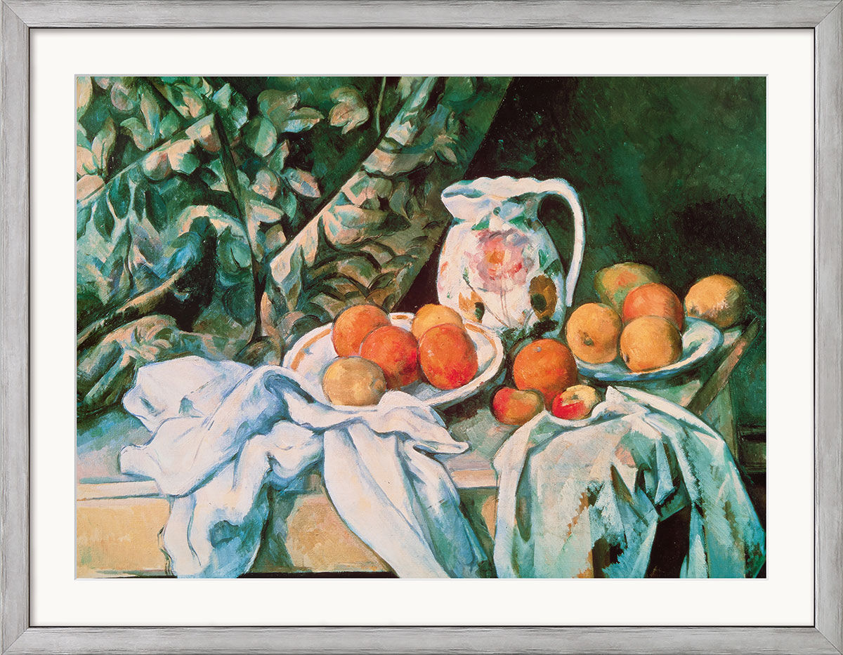 Cuadro "Naturaleza muerta con cortina" (ca. 1898-99), enmarcado de Paul Cézanne