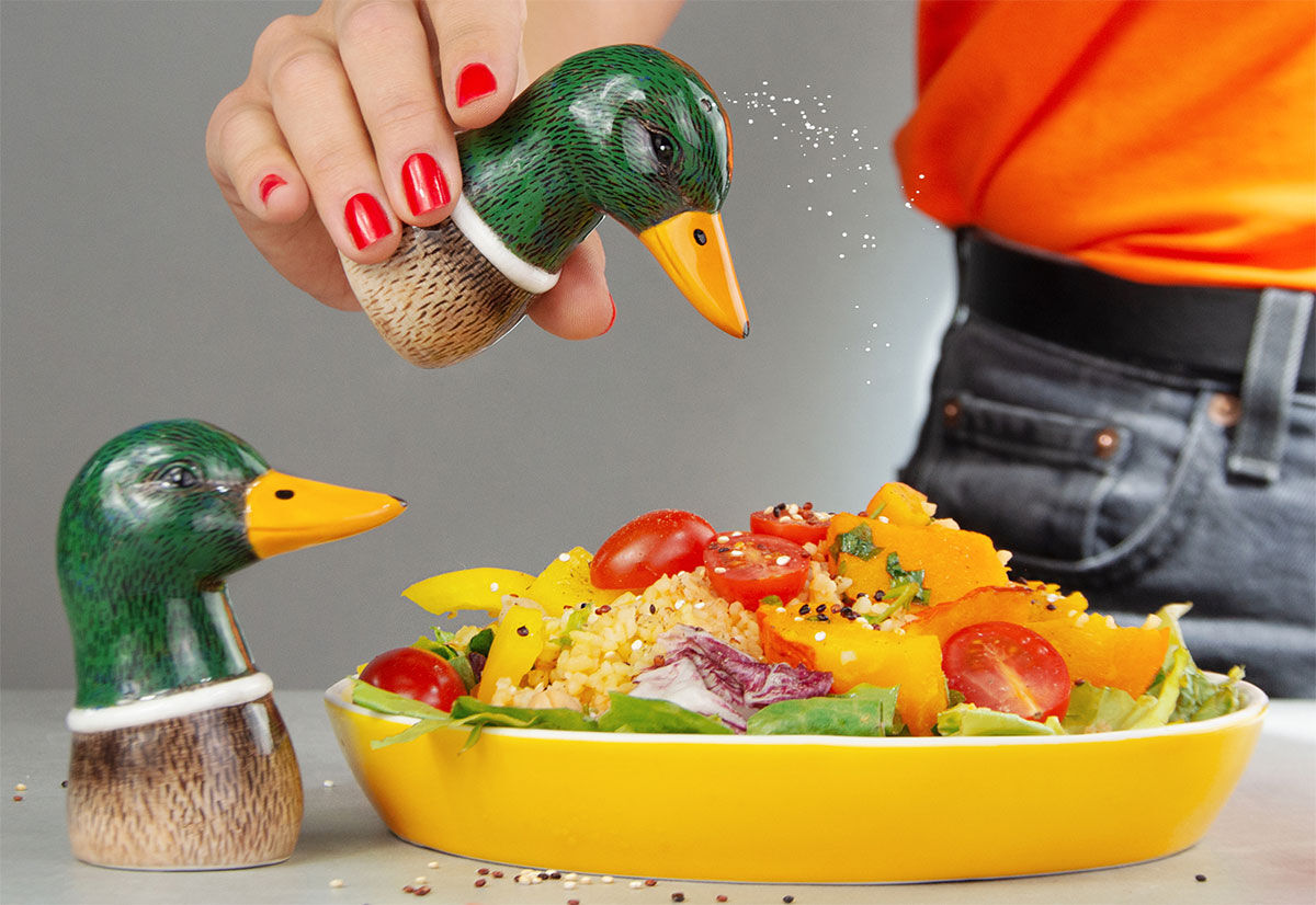 Salière et poivrière "Spicy Ducks", céramique