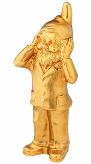 Sculpture "Bearer of Secrets - Hear Nothing", gold-plated version by Ottmar Hörl