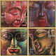 4 quadri di Buddha in un set, incorniciati di Ma Tse Lin
