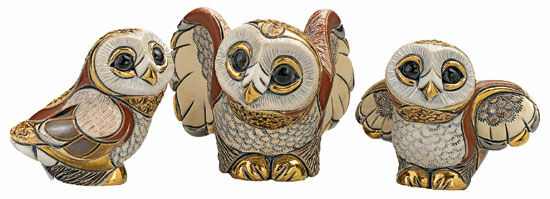 Set de 3 figurines en céramique "Barn Owl Family" (famille d'hiboux)