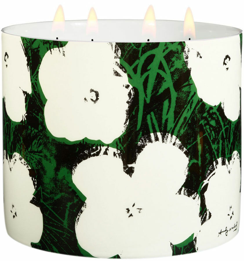 Scented candle in porcelain bowl "White Flowers on Green" by Andy Warhol