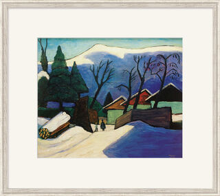 Bild "Drei Häuser im Schnee" (1933), gerahmt