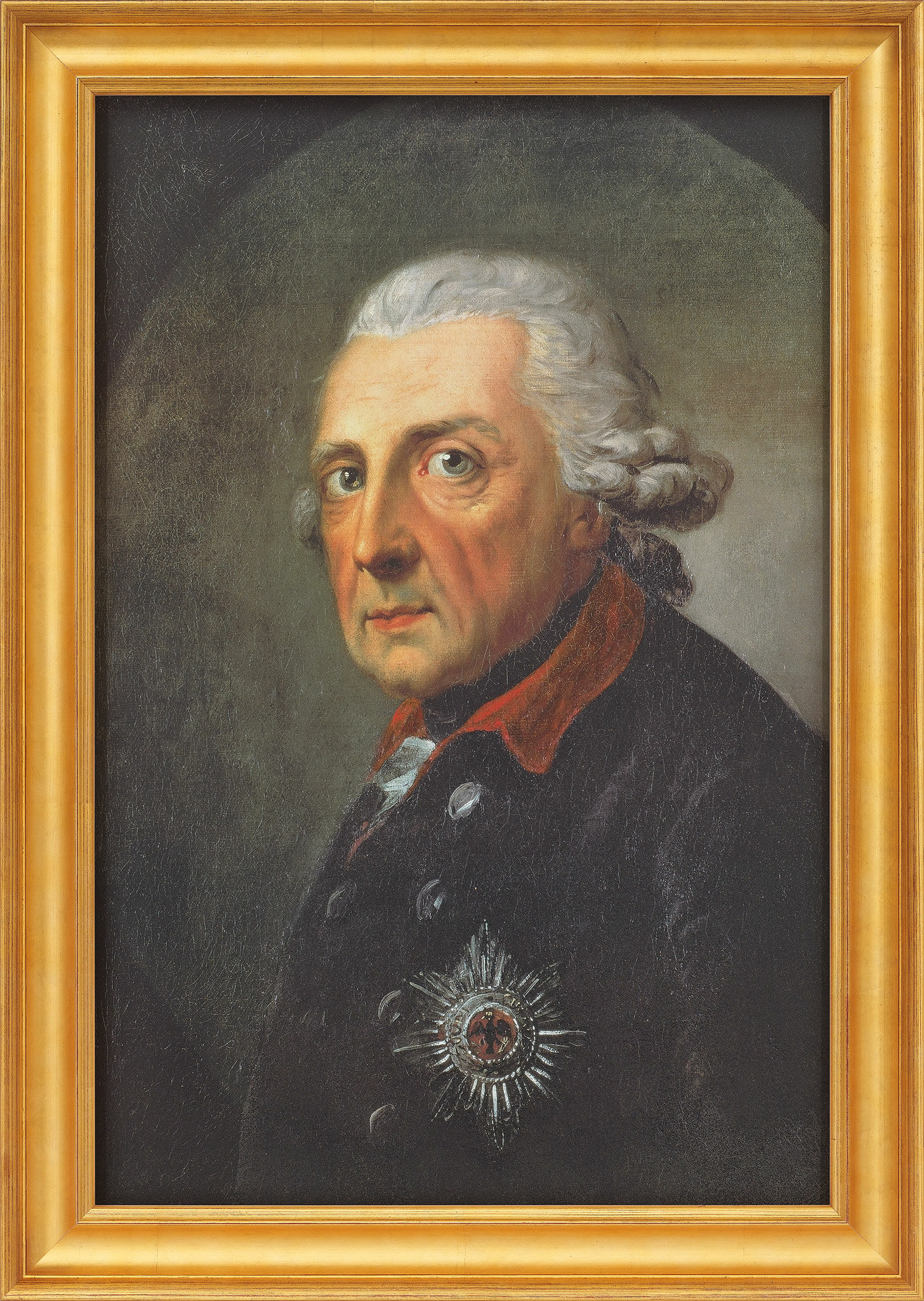 Bild "Friedrich der Große, König von Preußen" (1781), gerahmt von Anton Graff