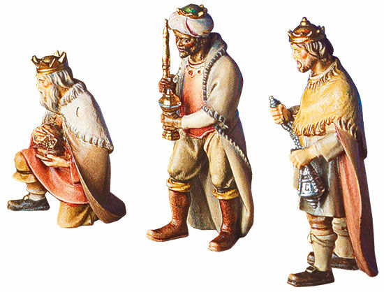 Krippenfiguren "Heilige Drei Könige", Holz handbemalt