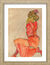 Beeld "Knielende dame in oranjerode jurk" (1910), ingelijst