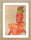 Billede "Knælende dame i orange-rød kjole" (1910), indrammet af Egon Schiele