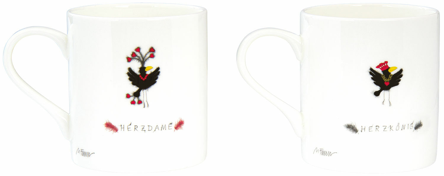 Set of 2 mugs "Queen of Hearts" & "King of Hearts", porcelain by Michael Ferner