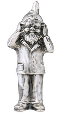Scultura "Portatore di segreti - Non sentire nulla", versione argentata