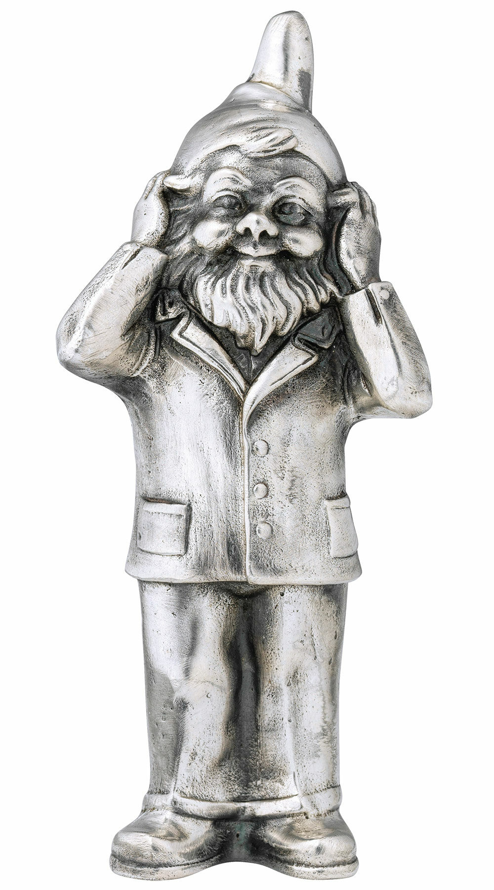 Sculpture "Bearer of Secrets - Hear Nothing", silver-plated version by Ottmar Hörl