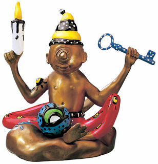 Skulptur "The Flying Buddha Doll" (2000), Version in Bronze handbemalt