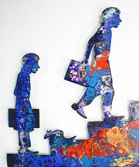 Wall sculpture "On the Stairs", steel