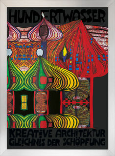 Tableau "Architecture créative - Parabole de la création", encadré von Friedensreich Hundertwasser