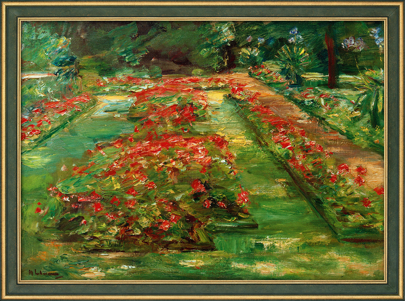 Tableau "La terrasse fleurie du jardin de Wannsee orientée vers le nord" (1928), encadré von Max Liebermann