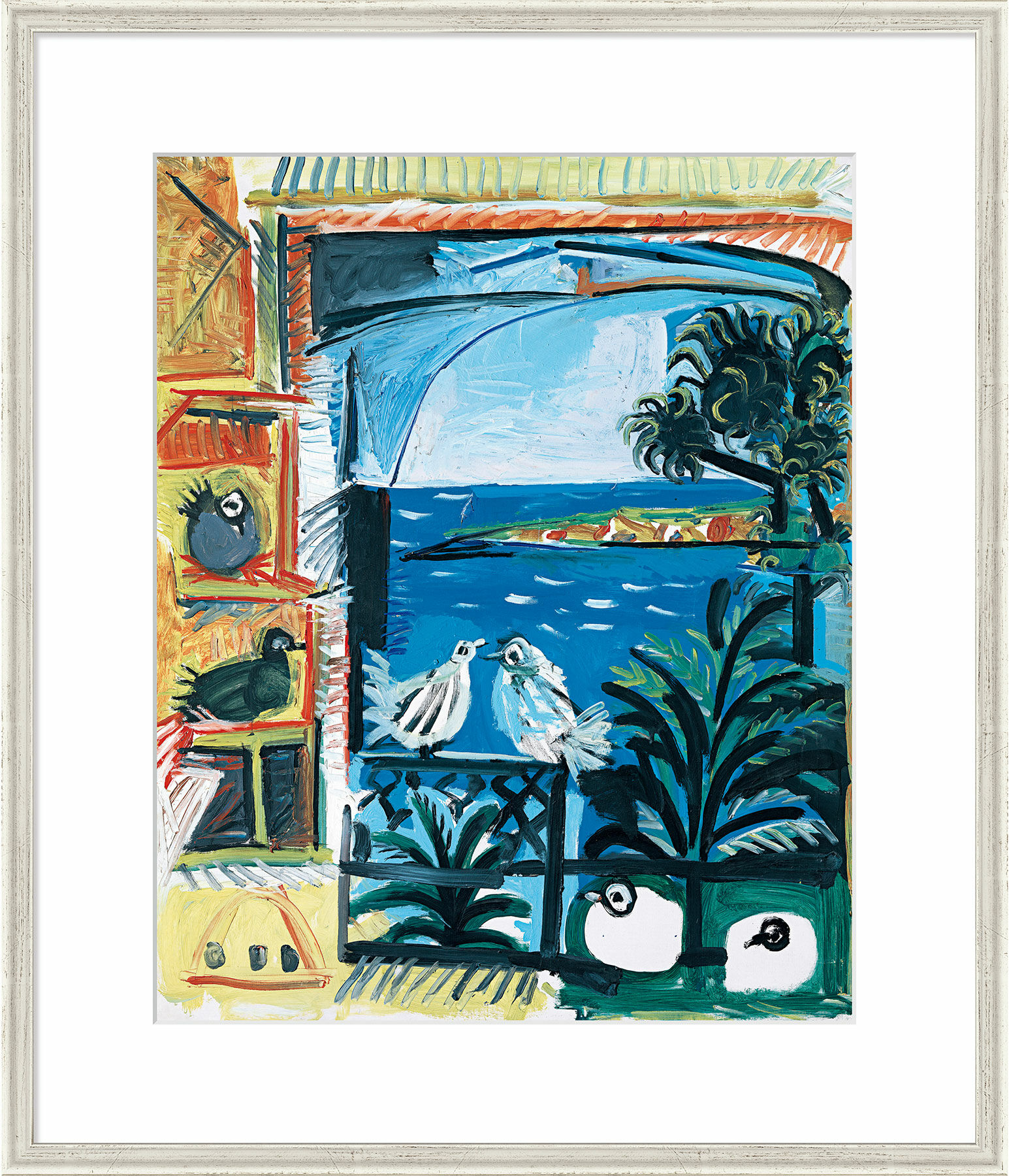 Billede "Duerne II" (1957), indrammet von Pablo Picasso