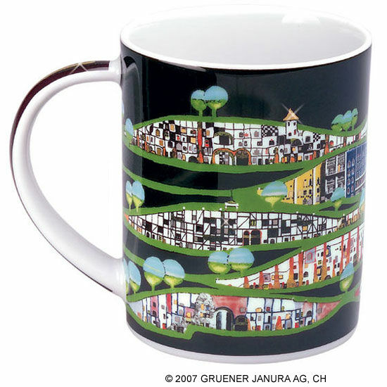 Magic Mug "Rogner-Bad Blumau", Porzellan von Friedensreich Hundertwasser