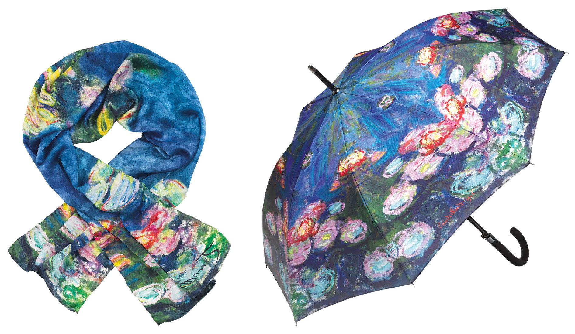 Seidenschal und Stockschirm "Seerosen" im Set von Claude Monet