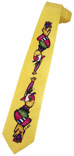 Silk tie "Hand in Hand", yellow version by Otmar Alt