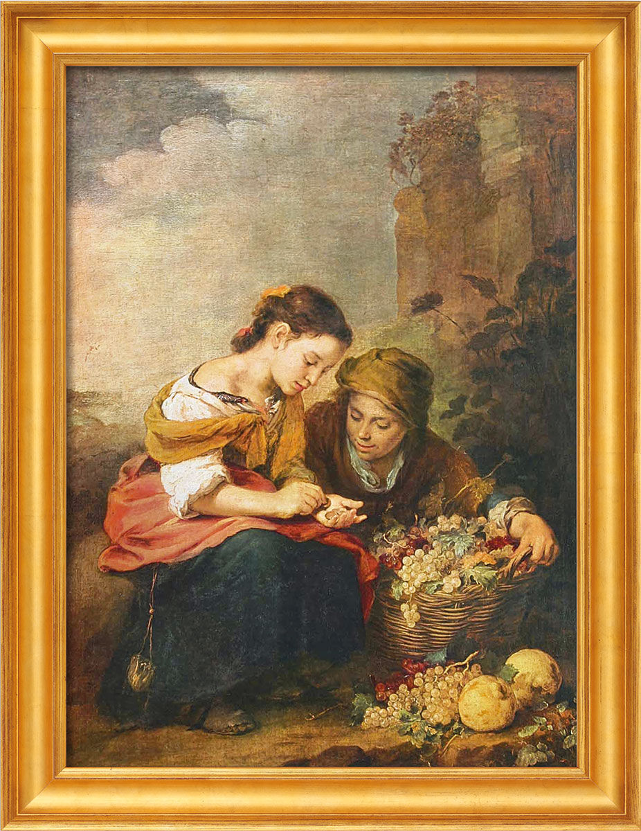 Billede "Den lille frugtsælger" (1675), indrammet af Bartolomé E. Murillo