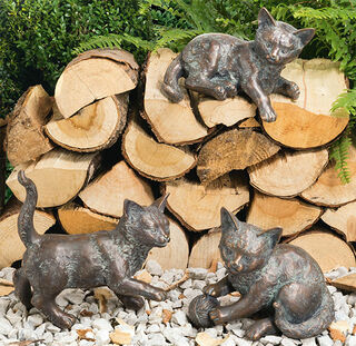 Set van 3 tuinbeelden "Kittens", brons