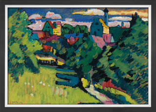 Picture "Murnau - View with Castle, Church and Railway" (1909), framed