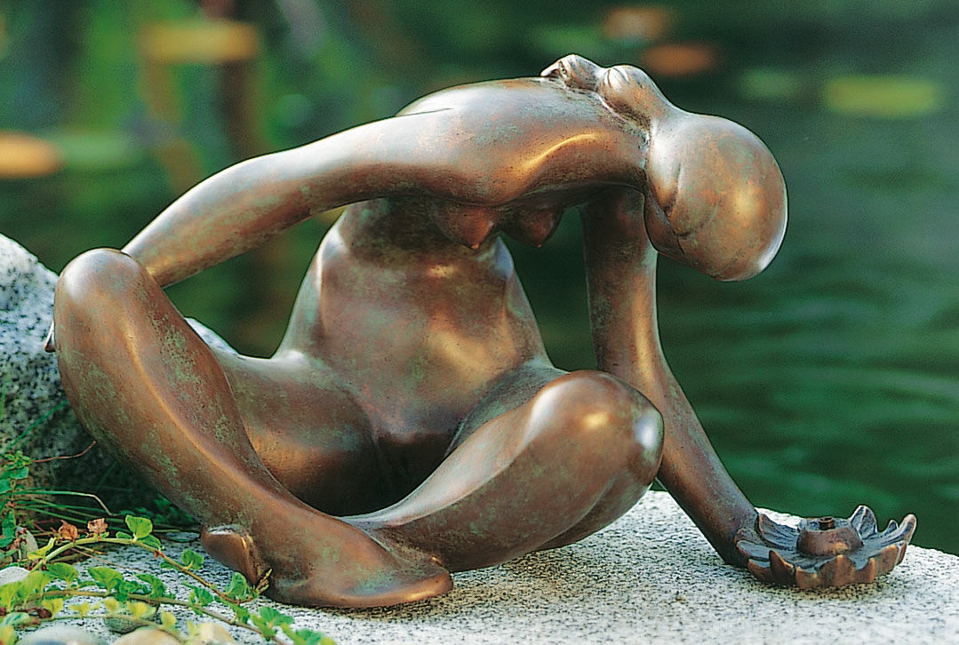 Garden sculpture "Girl with Flower", bronze by Théo Stuttgé