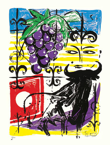 Tableau "Raisins et taureau" (2000), non encadré von Stefan Szczesny