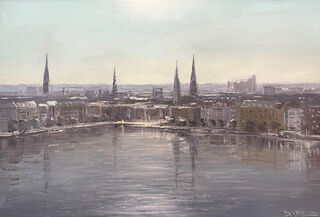 Obraz „Hamburk/Binnenalster proti světlu“ (2025) (Jedinečný exemplář)