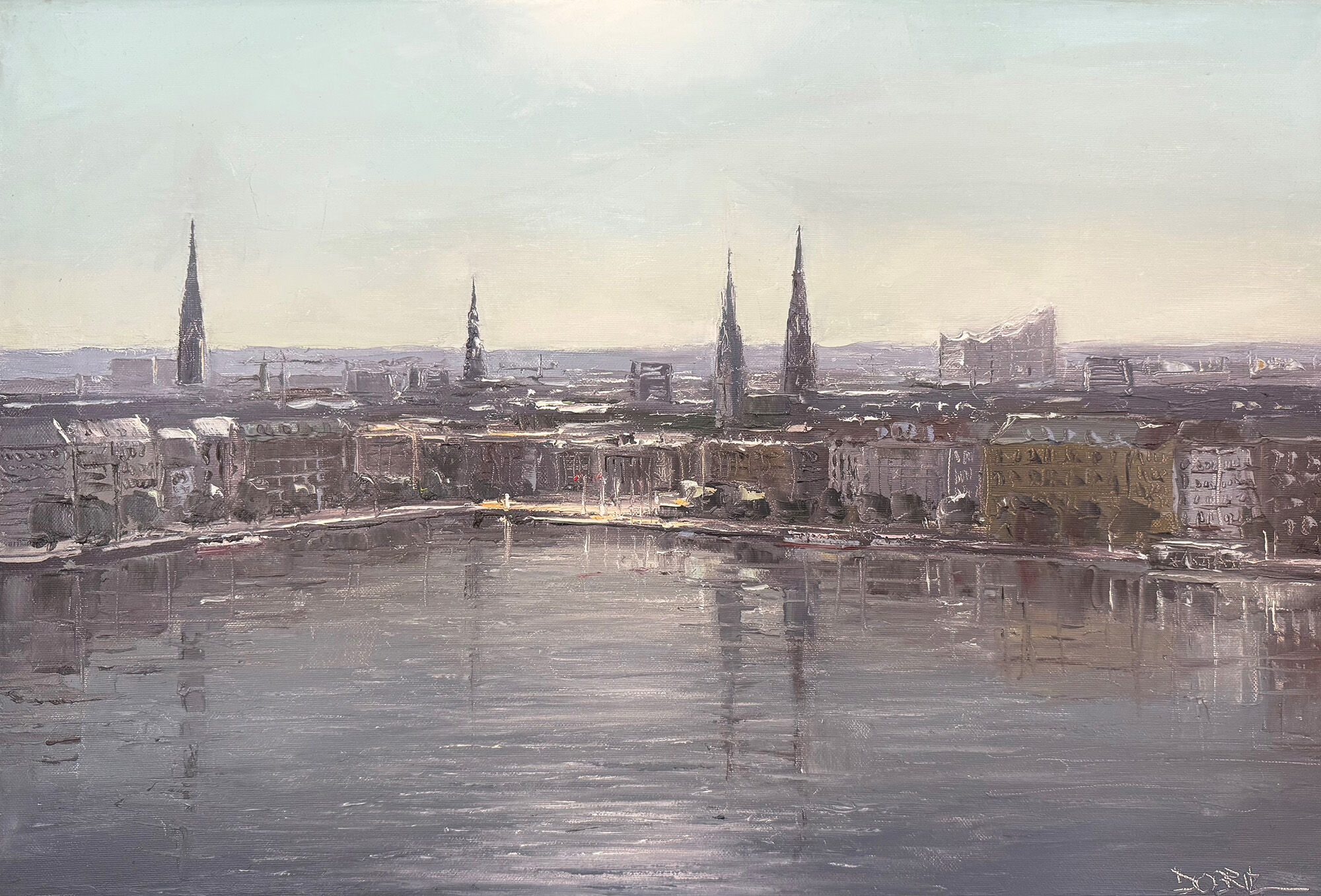 Billede »Hamburg/Binnenalster mod lyset« (2025) (Unikt eksemplar) af Stefan Dobritz