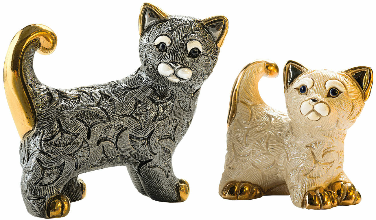 2 Keramikfiguren "Katzenfamilie" im Set