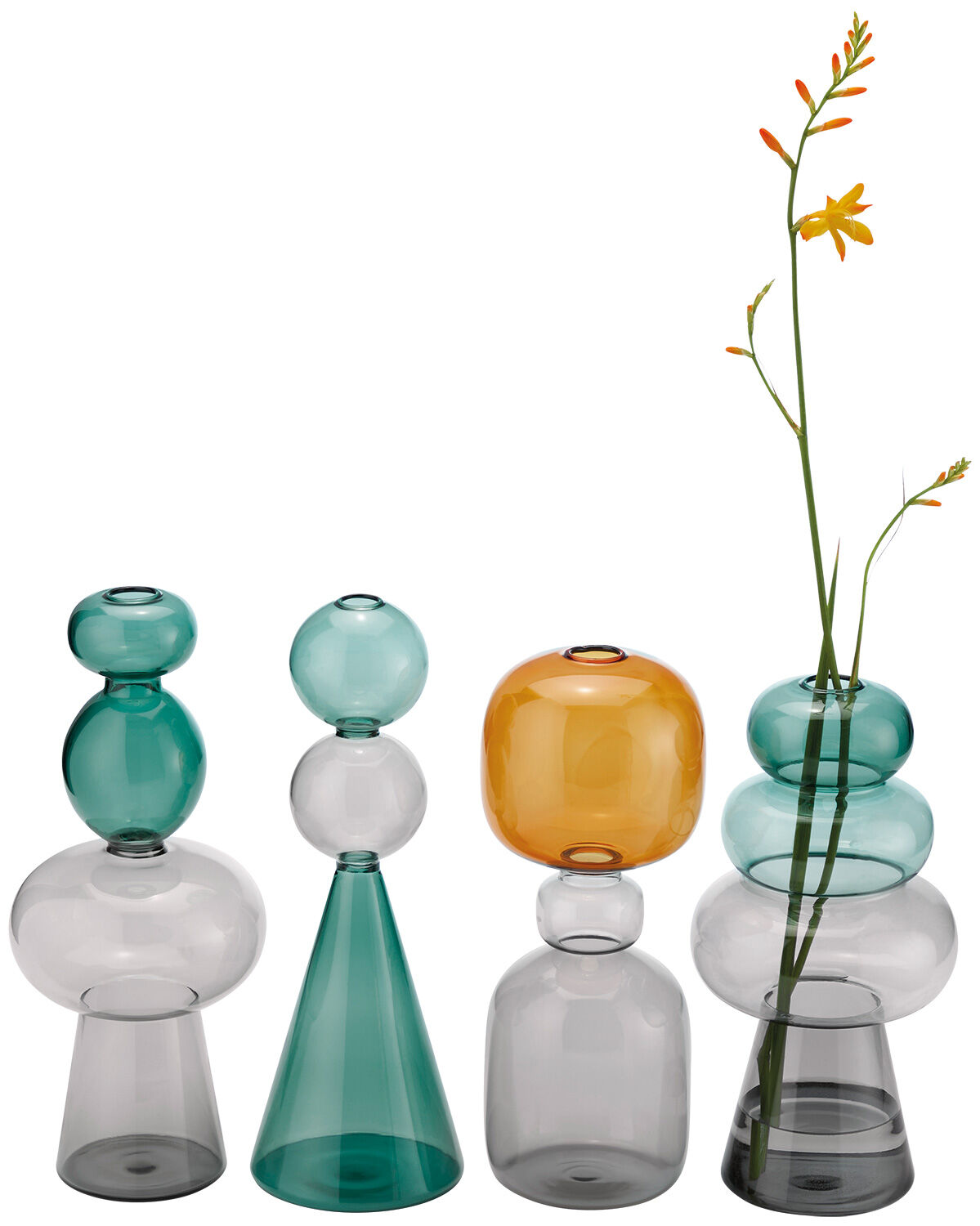 4 Glasvasen "Curiosa" im Retro-Design im Set von Philippi
