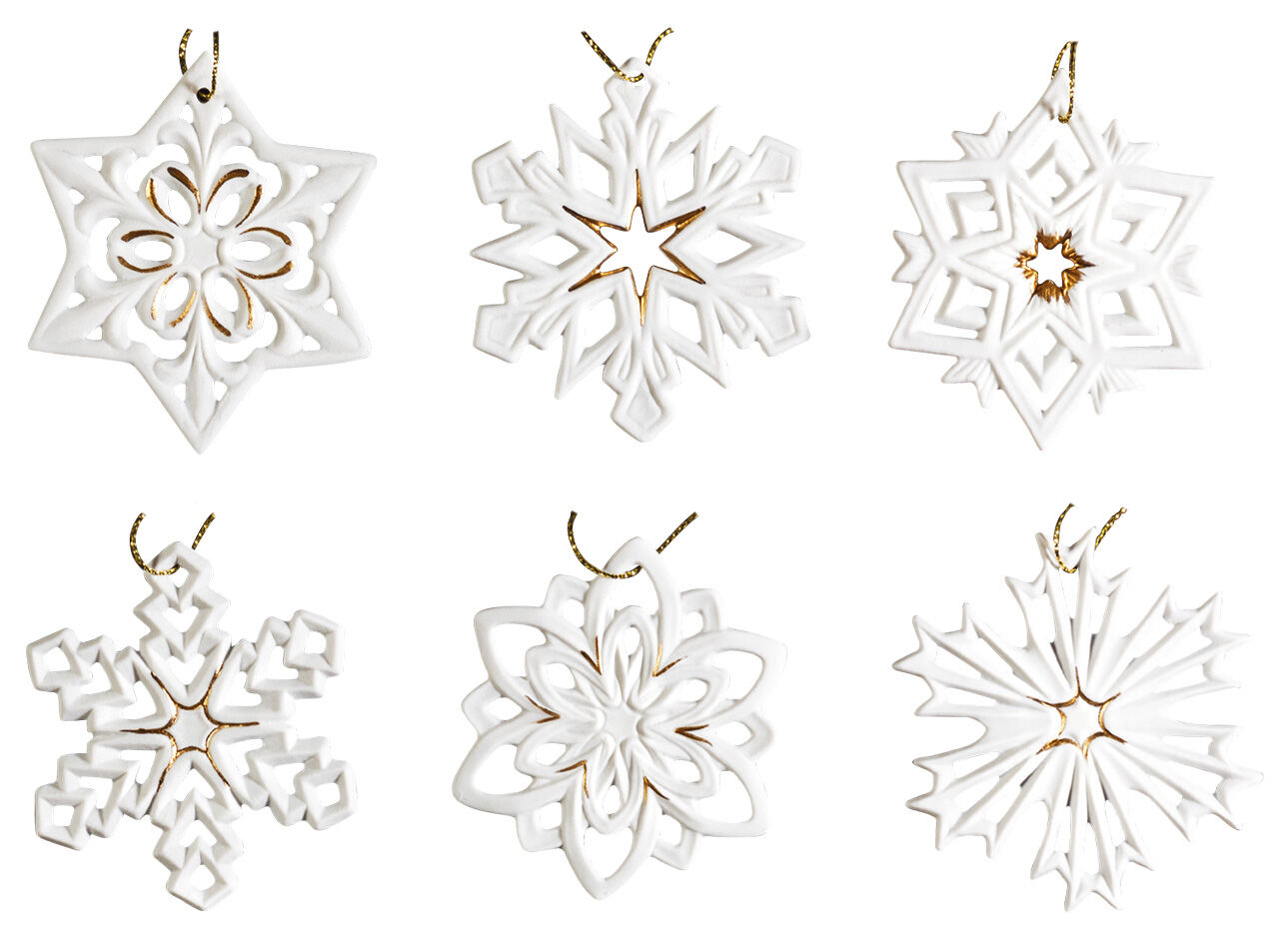 Set of 6 Christmas pendants "Poinsettias", porcelain