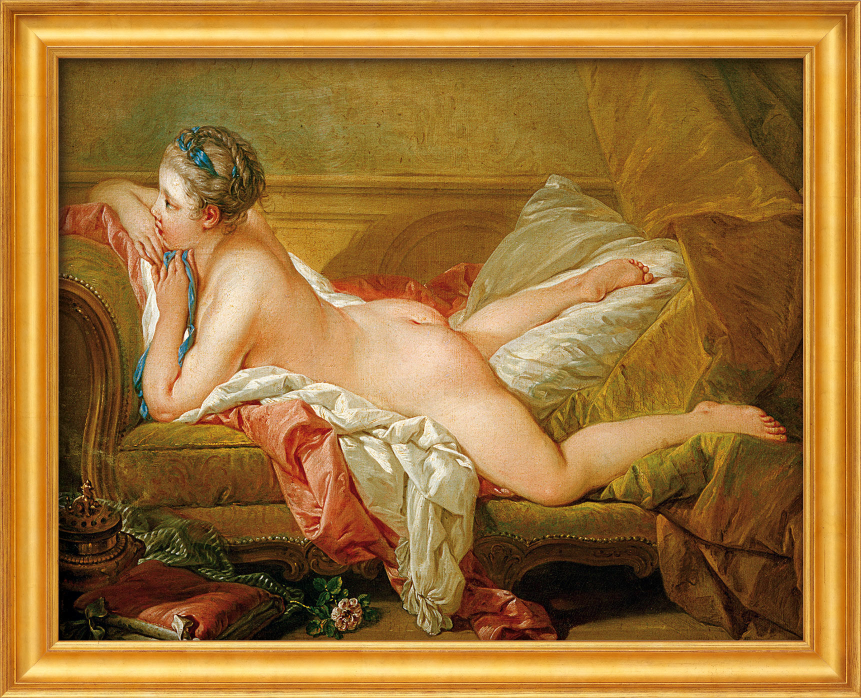 Billede "Hvilende pige" (1752), indrammet von Francois Boucher
