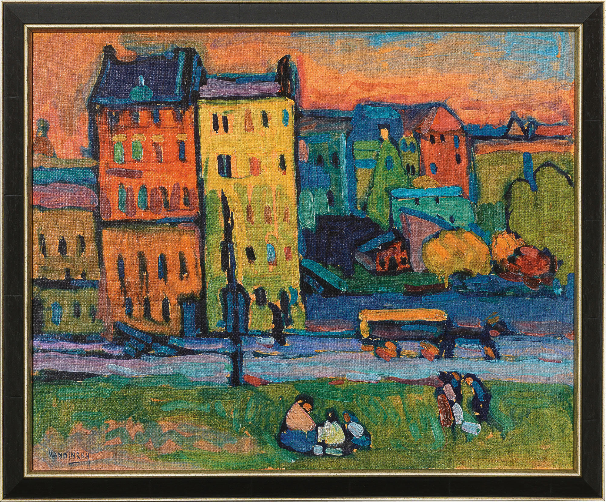 Bild "Häuser in München" (1908), gerahmt von Wassily Kandinsky