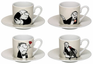 Ensemble de 4 tasses à espresso avec motifs d'artistes, porcelaine von Loriot