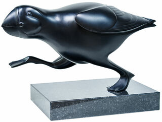 Skulptur "Rennender Papageientaucher", Bronze schwarz