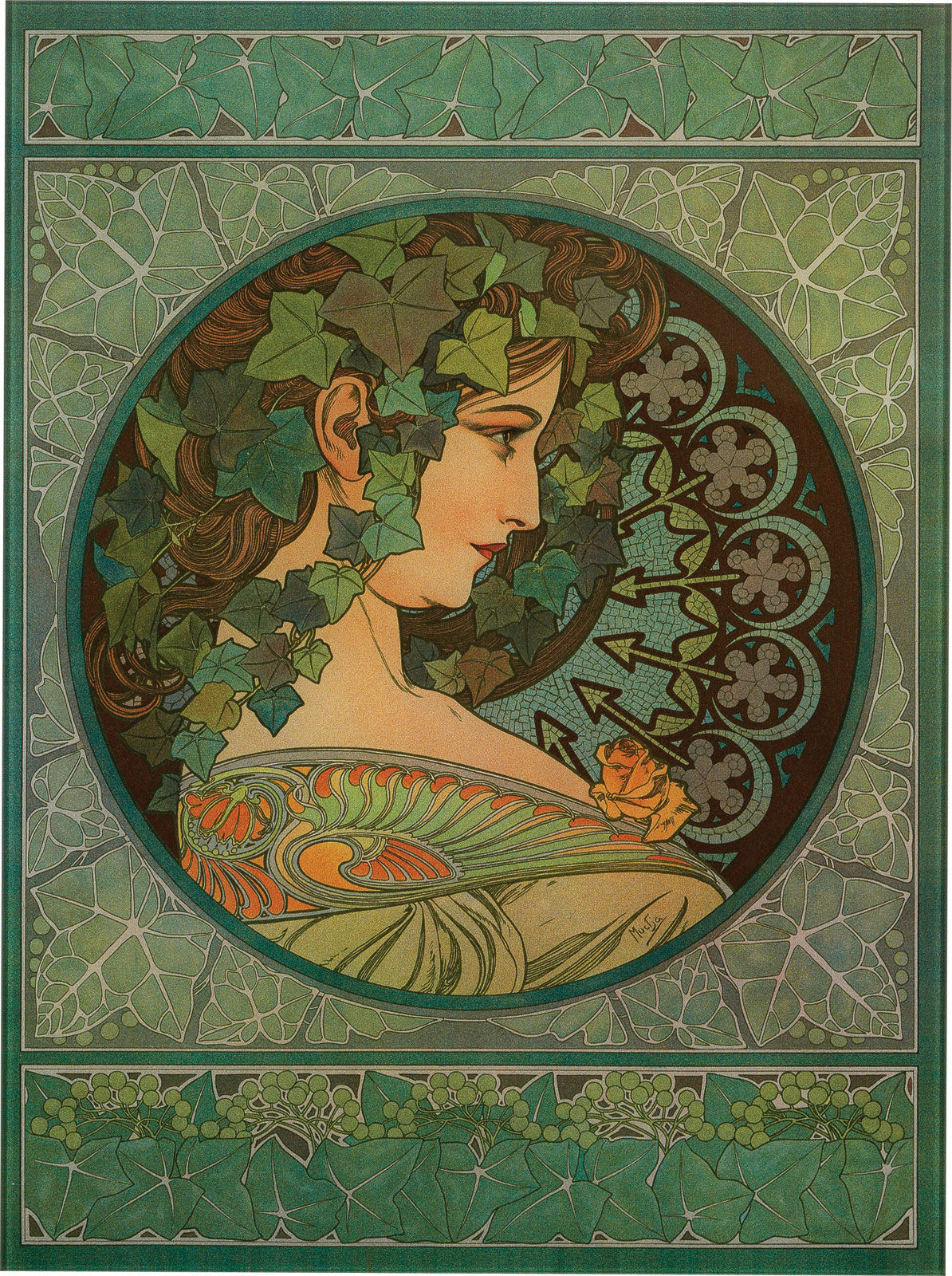 Glass picture "Ivy" (1901) by Alphonse Mucha