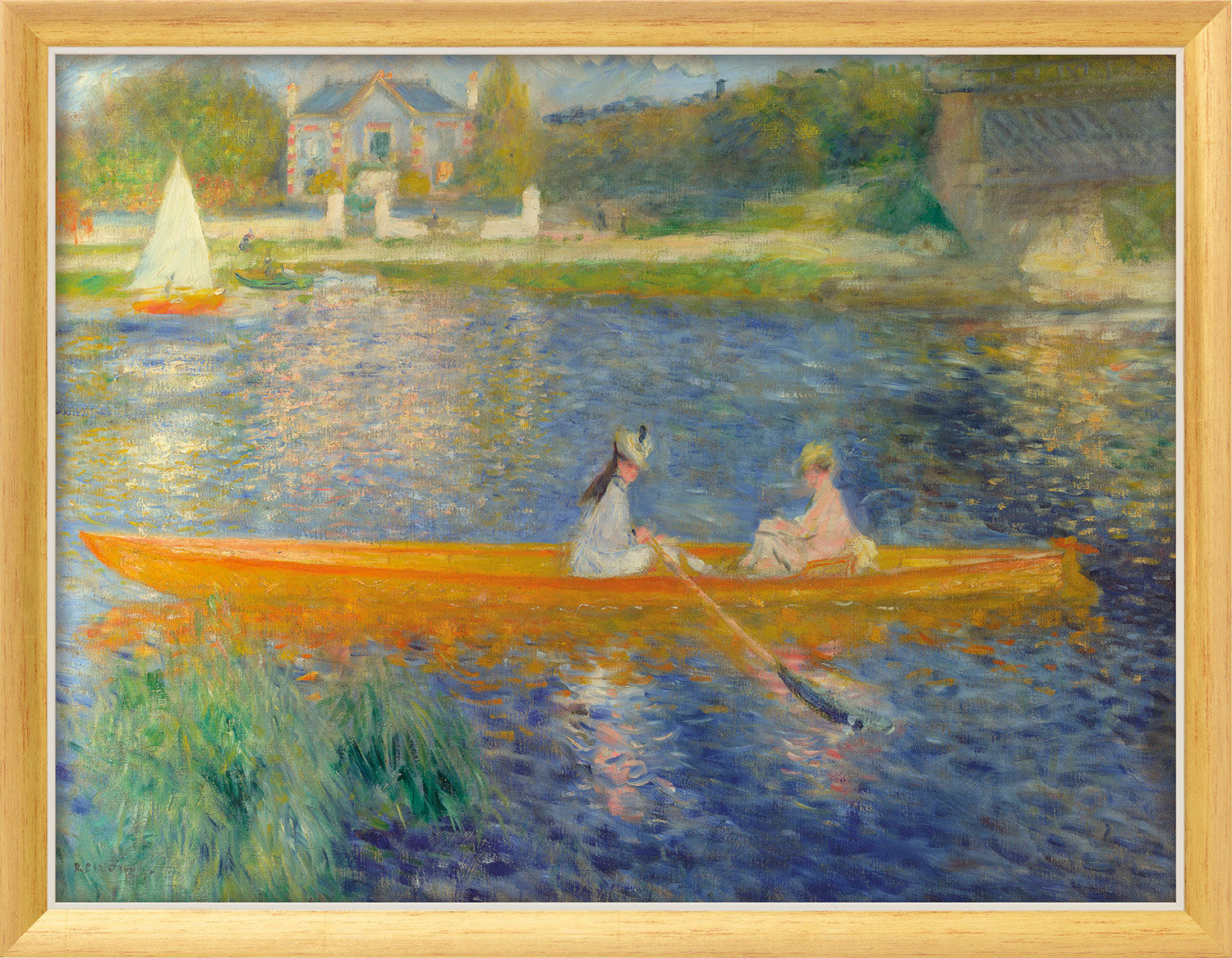 Picture "The Skiff (La Yole)" (1875), golden and white framed version by Auguste Renoir
