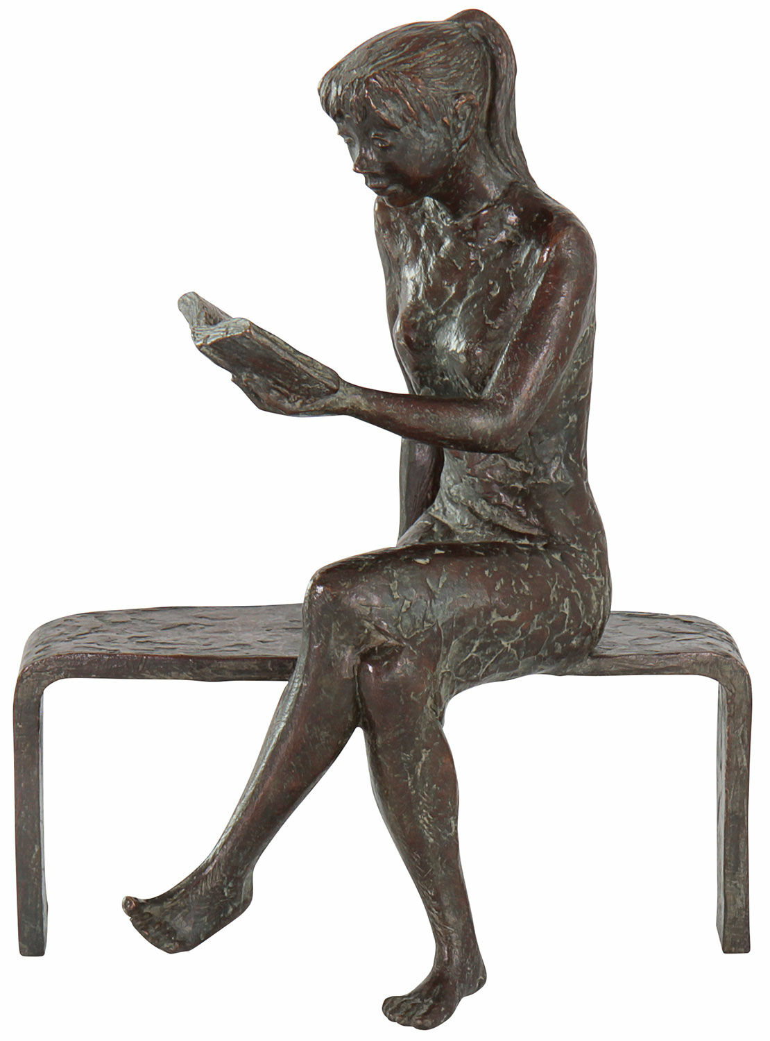 Skulptur "Læsende pige", bronze von Jürgen Ebert