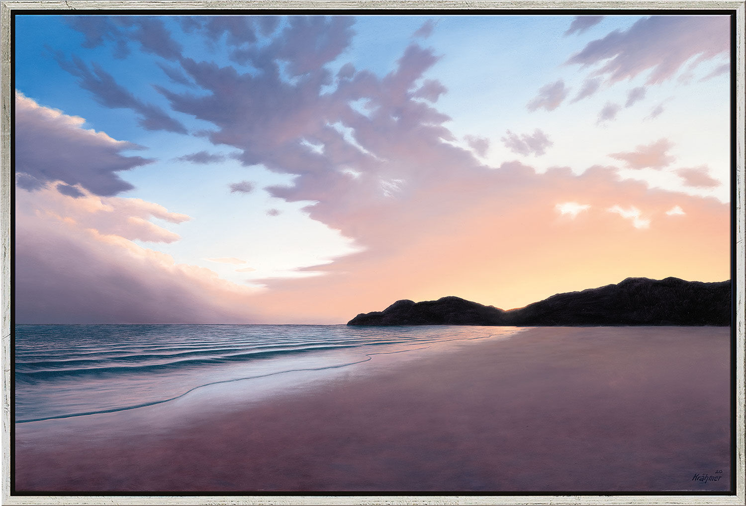 Bild "Abendlicher Strand VI" (2020), gerahmt von Michael Krähmer
