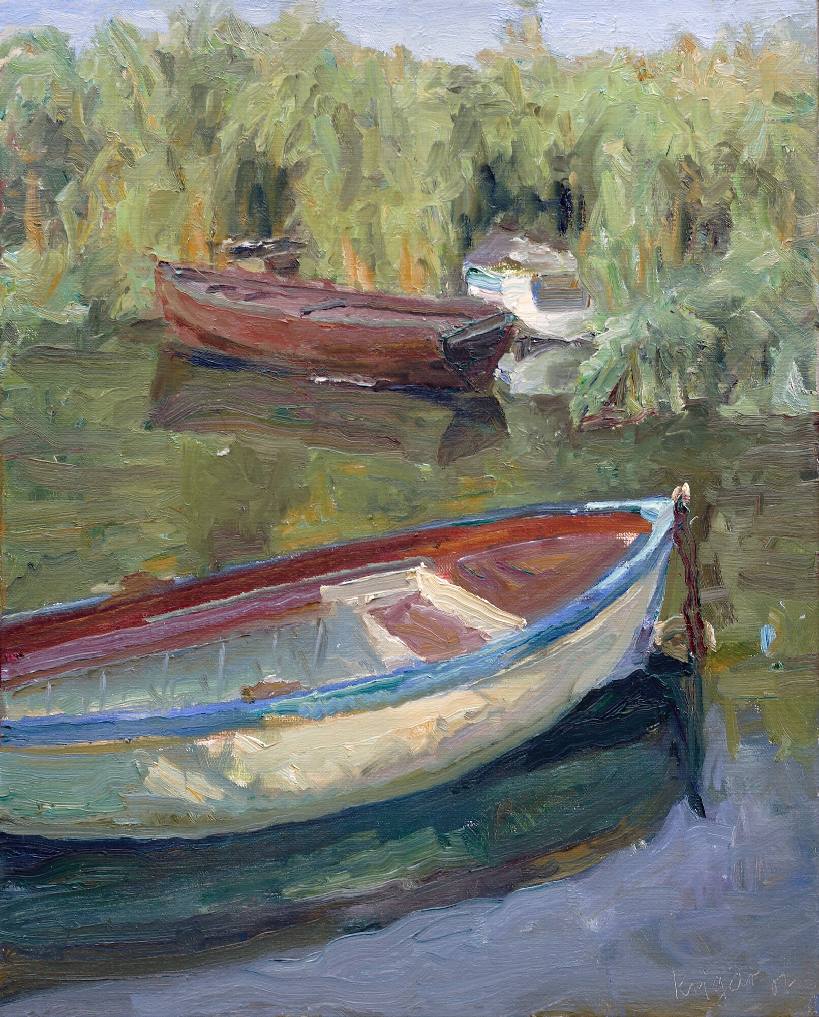 Picture "Boats on the lake (Lake in the morning)" (2007) (Unique piece) by André Krigar