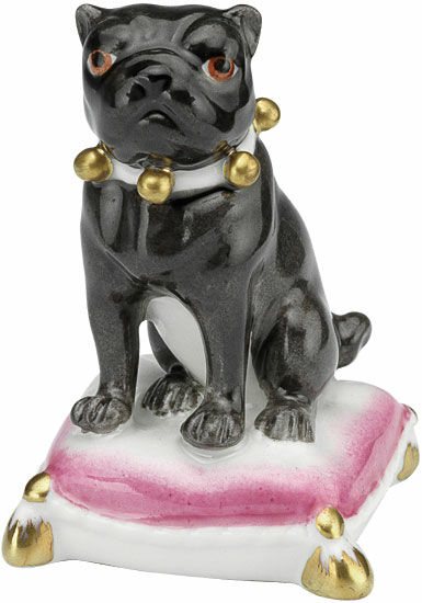 Porcelain figurine "Pug on Cushion", black version