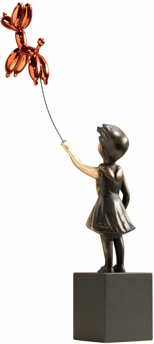 Sculpture "Girl With a Red Balloon Dog", bronze by Miguel Guía