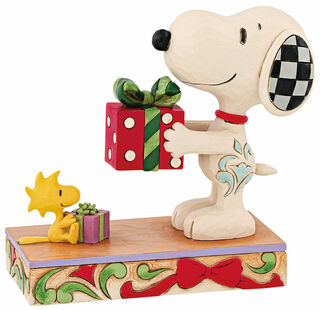 Skulptur "Snoopy und Woodstock mit Geschenken", Kunstguss