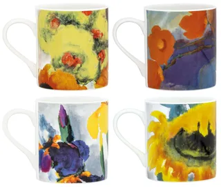 4 Becher mit Künstlermotiven "Sommerblumen" im Set, Porzellan