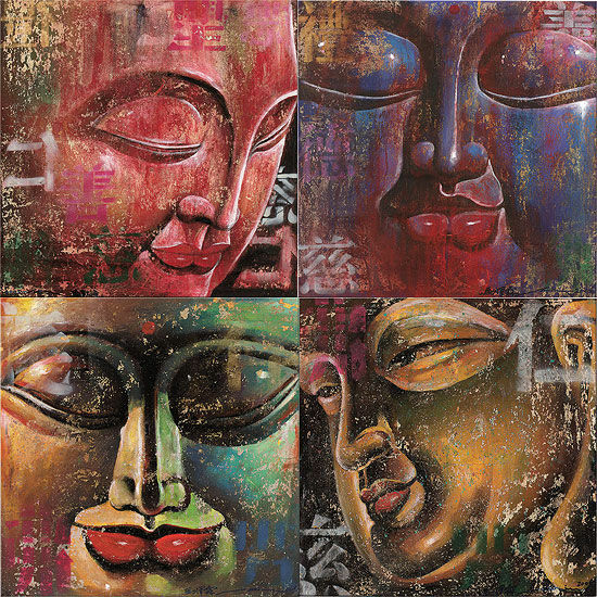4 Boeddha-beelden in een set, op spieraam von Ma Tse Lin
